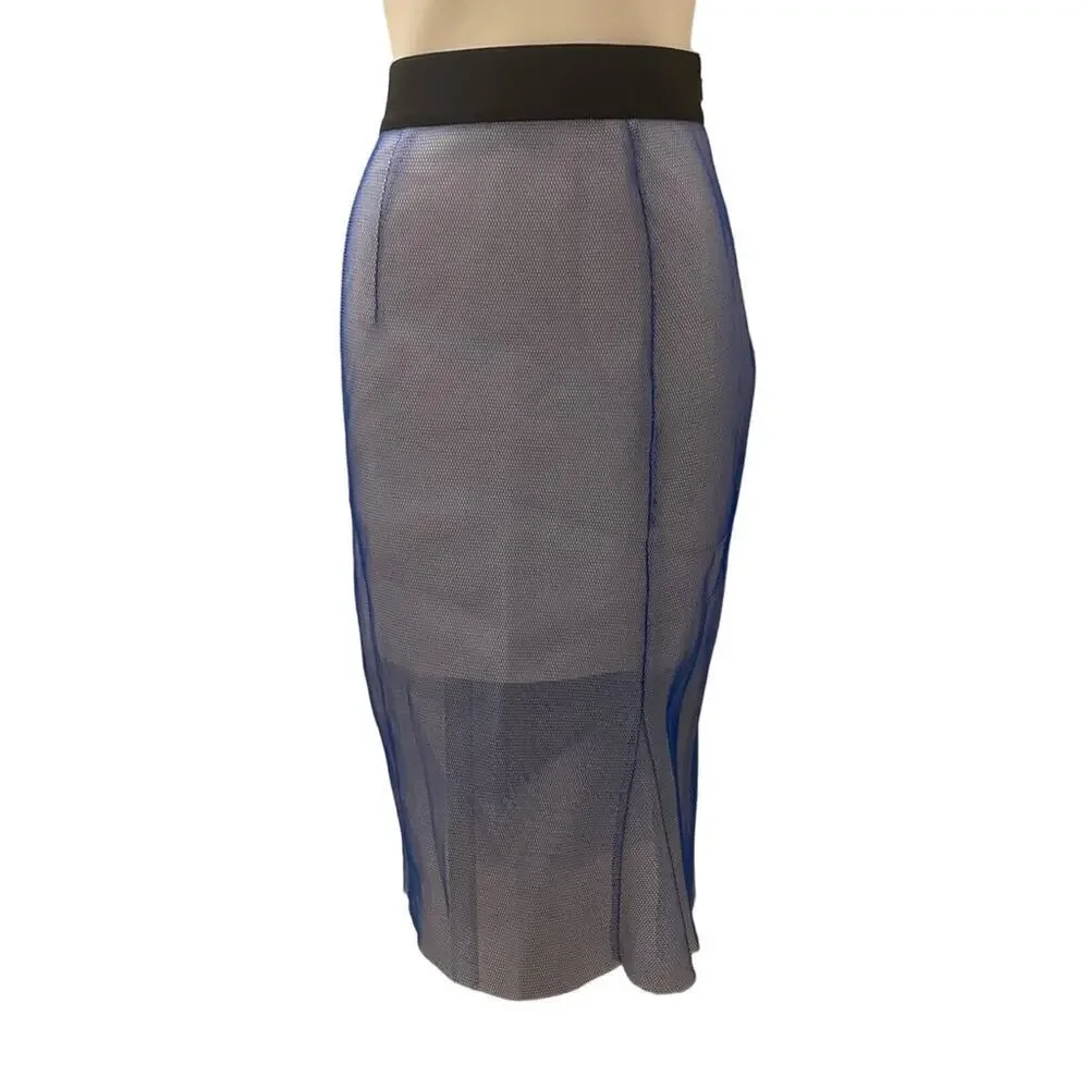 Milly Blue Midi Pencil Skirt sz 10 Milly Midi Skirt Net Overlay Skirt